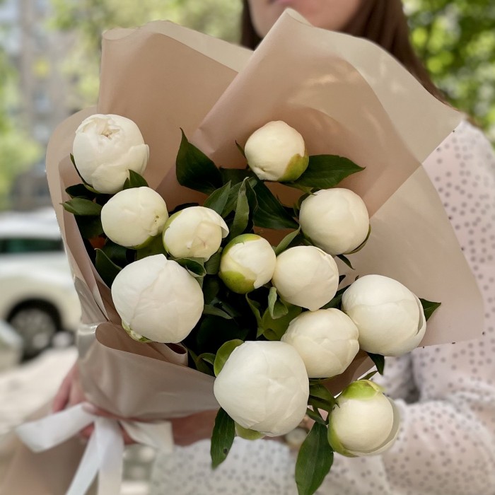 Букет 11 белых пионов