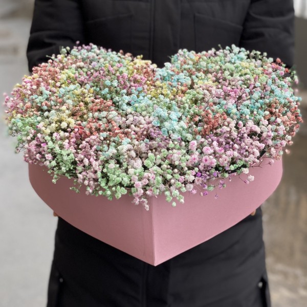 Сердце с радужной гипсофилой