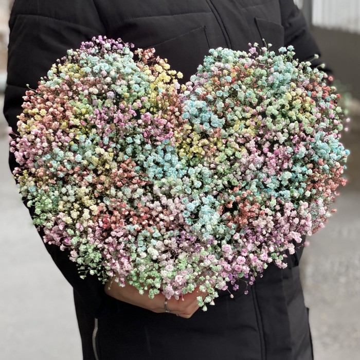 Сердце с радужной гипсофилой