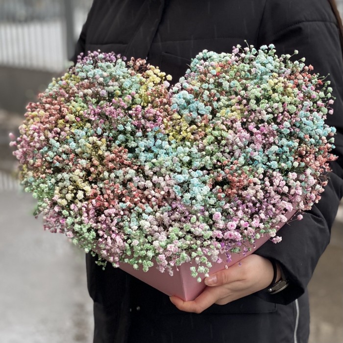 Сердце с радужной гипсофилой