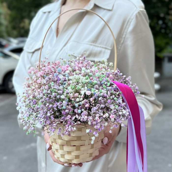 Радужная гипсофила в корзине