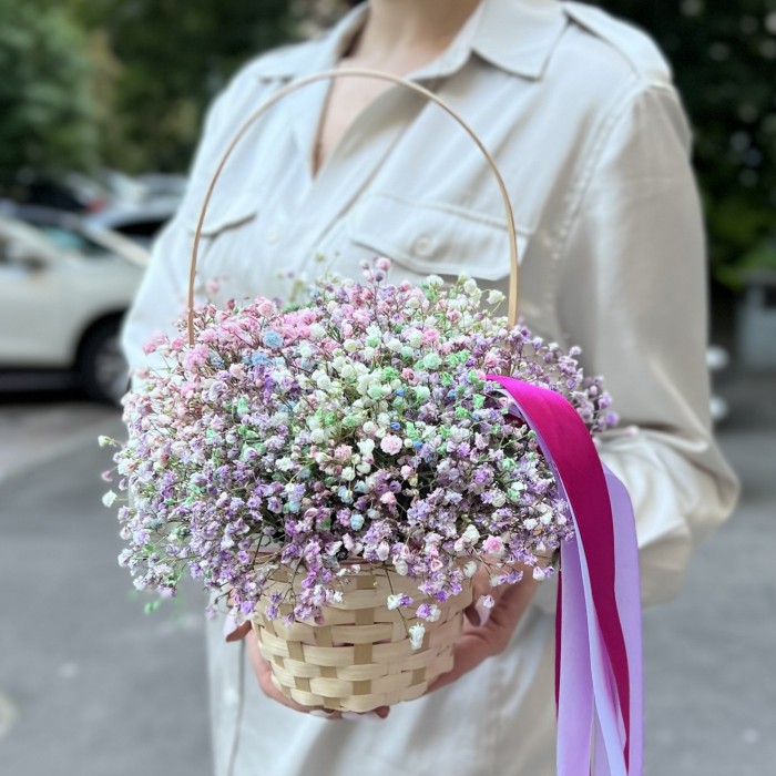 Радужная гипсофила в корзине