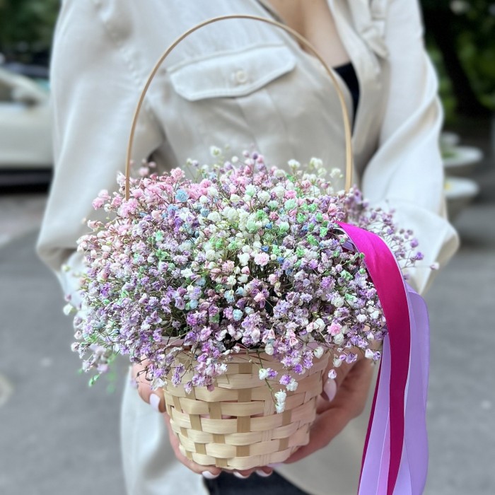 Радужная гипсофила в корзине
