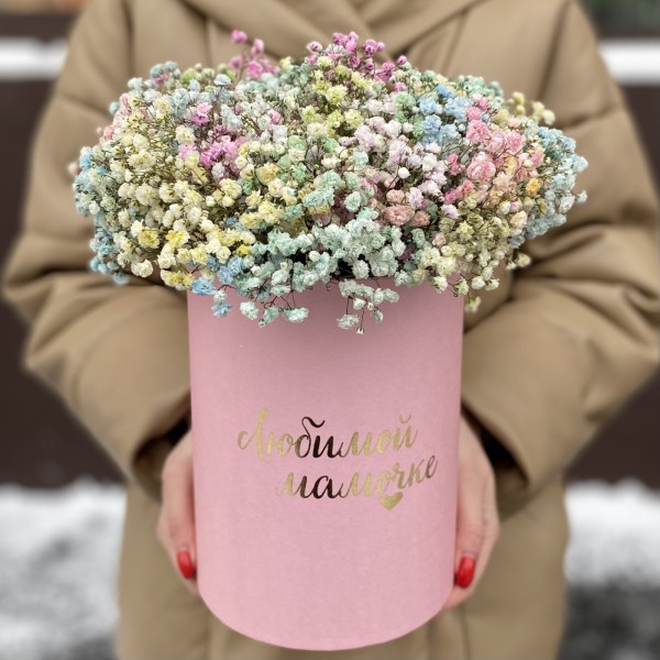 Радужная гипсофила в коробке Любимой Мамочке
