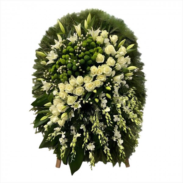 Ритуальный венок из живых цветов 130 см. № 2