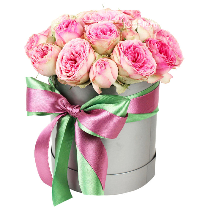 Пионовидные розы в коробке Аметрин (Ametrine)
