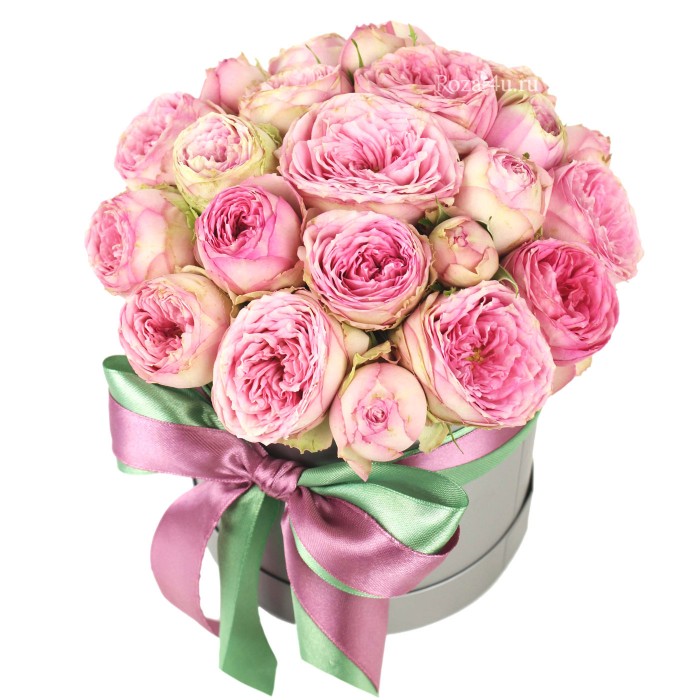 Пионовидные розы в коробке Аметрин (Ametrine)