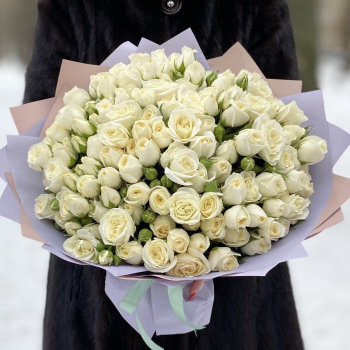 51 белая кустовая роза Сноу Бабл 50 см
