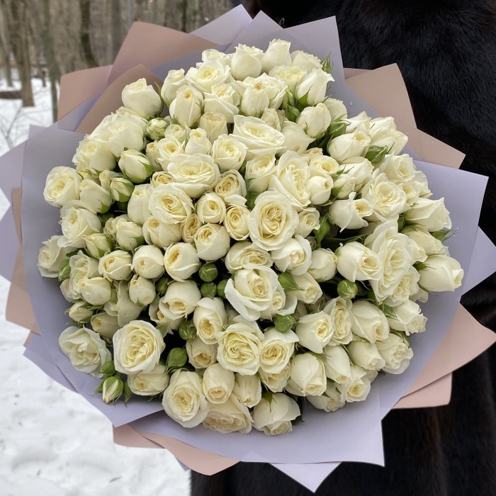 51 белая кустовая роза Сноу Бабл 50 см