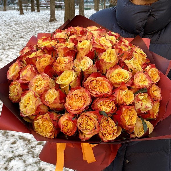 51 оранжевая пионовидная роза Fire Expression