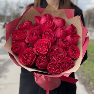 21 красная пионовидная роза Роуж Рояль