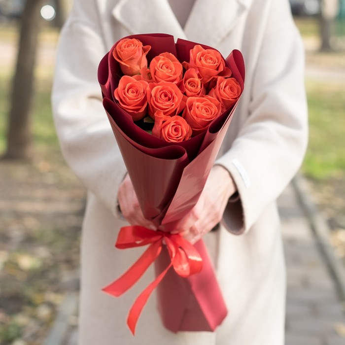 9 оранжевых роз Wow