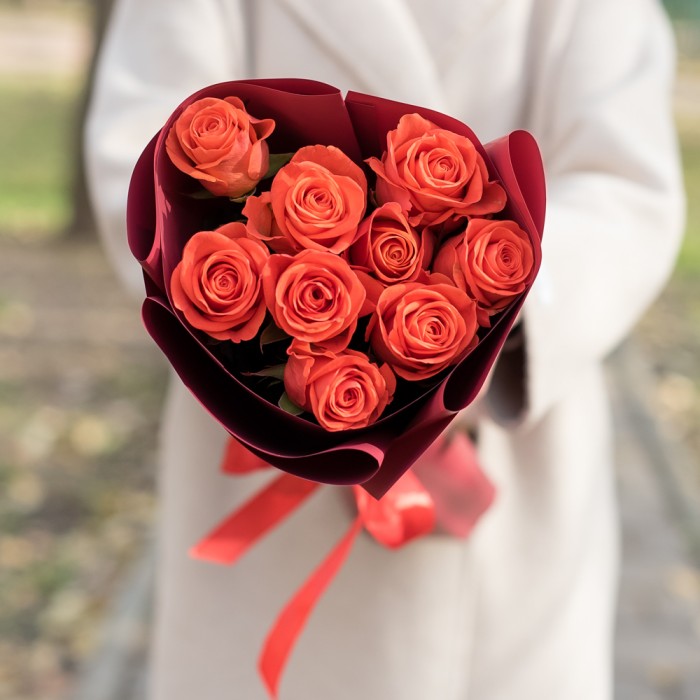 9 оранжевых роз Wow