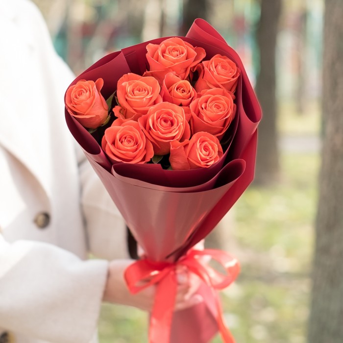 9 оранжевых роз Wow