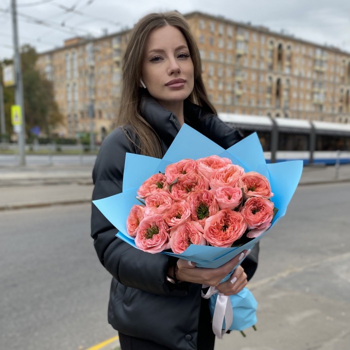 15 пионовидных роз Мандарин экспрешен (Mandarin X-pression)