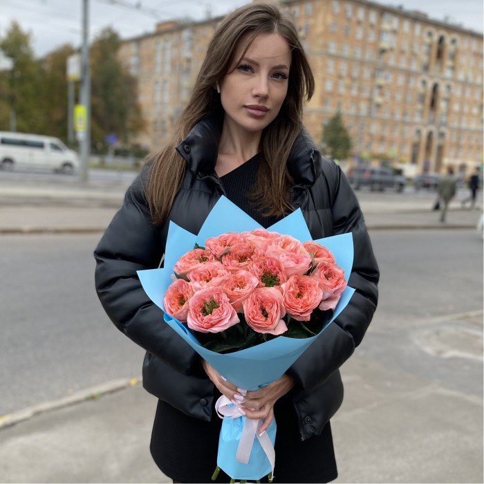 15 пионовидных роз Мандарин экспрешен (Mandarin X-pression)