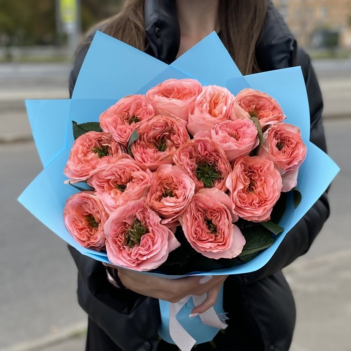 15 пионовидных роз Мандарин экспрешен (Mandarin X-pression)