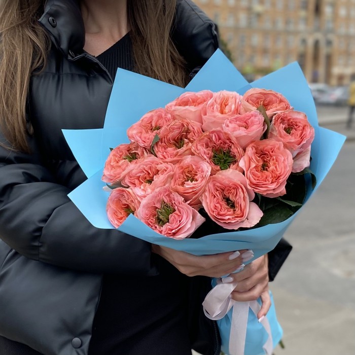 15 пионовидных роз Мандарин экспрешен (Mandarin X-pression)