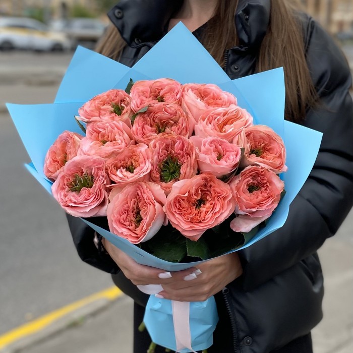 15 пионовидных роз Мандарин экспрешен (Mandarin X-pression)