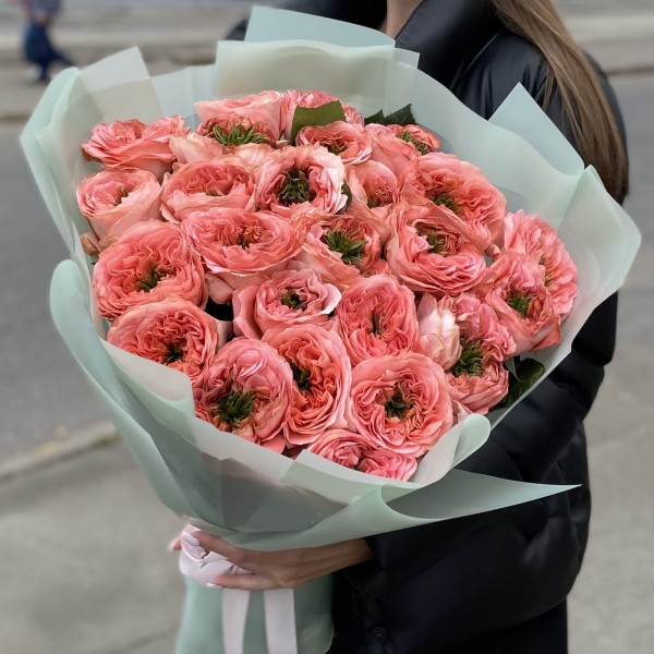 25 пионовидных роз Мандарин экспрешен (Mandarin X-pression)