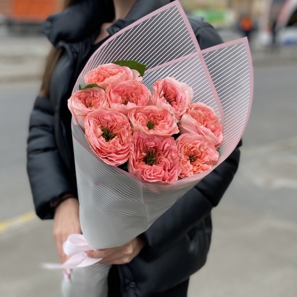 9 пионовидных роз Мандарин экспрешен (Mandarin X-pression)