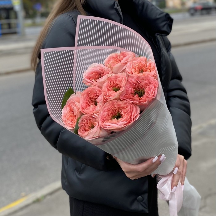 9 пионовидных роз Мандарин экспрешен (Mandarin X-pression)