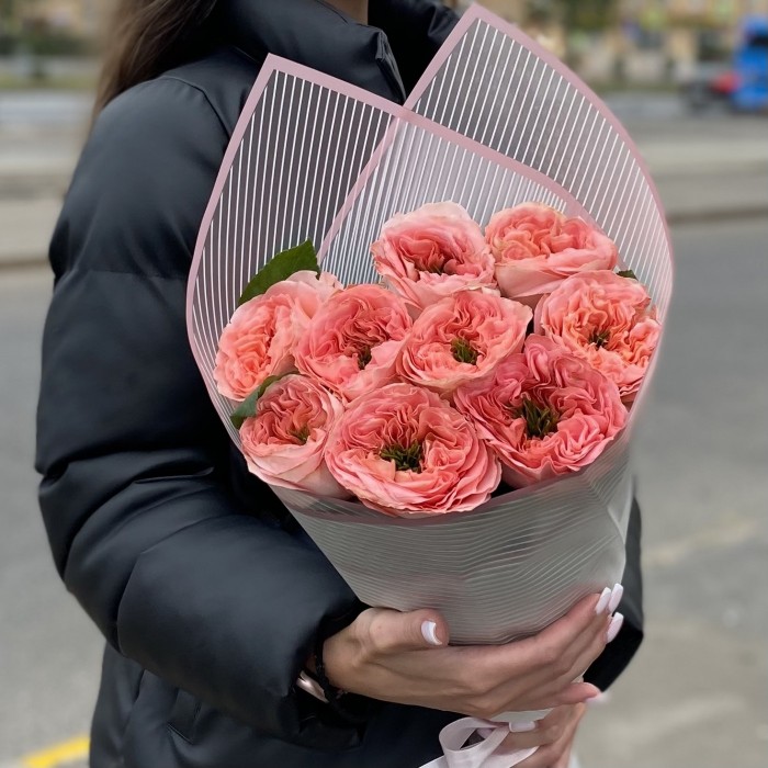 9 пионовидных роз Мандарин экспрешен (Mandarin X-pression)