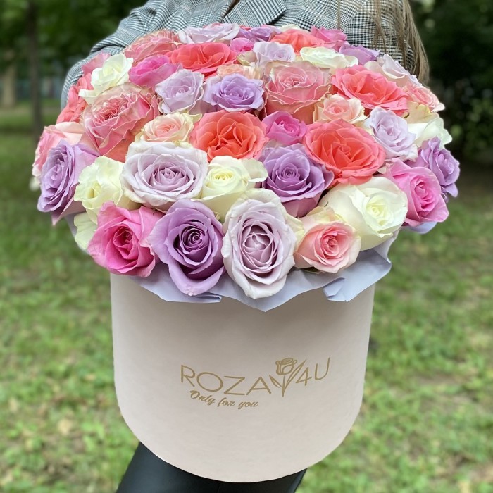 45 роз Нежный микс в коробке