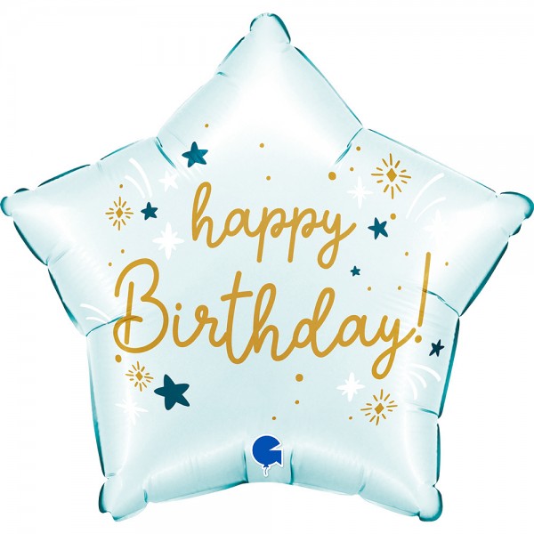 Шар Звезда "С Днем Рождения" Голубой