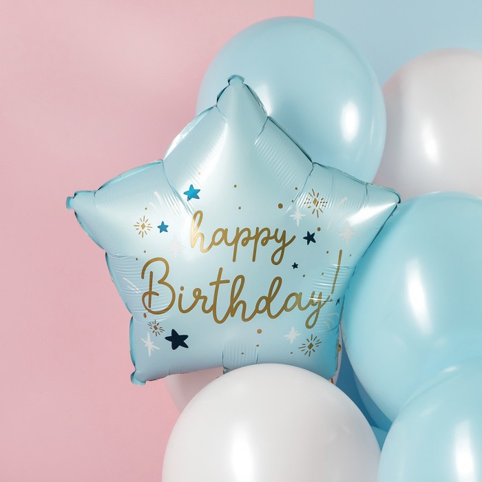 Шар Звезда "С Днем Рождения" Голубой