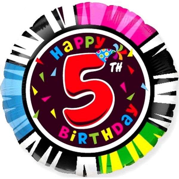 Шар круглый Цифра 5 Happy Birthday