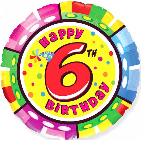 Шар круглый Цифра 6 Happy Birthday