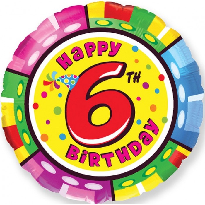 Шар круглый Цифра 6 Happy Birthday