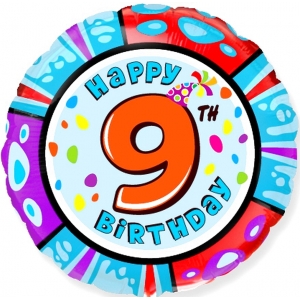 Шар круглый Цифра 9 Happy Birthday