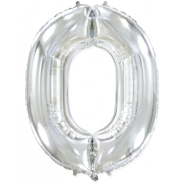 Серебряный фольгированный шар цифра 0