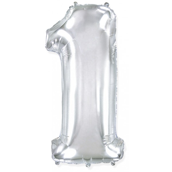 Серебряный фольгированный шар цифра 1