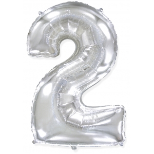 Серебряный фольгированный шар цифра 2