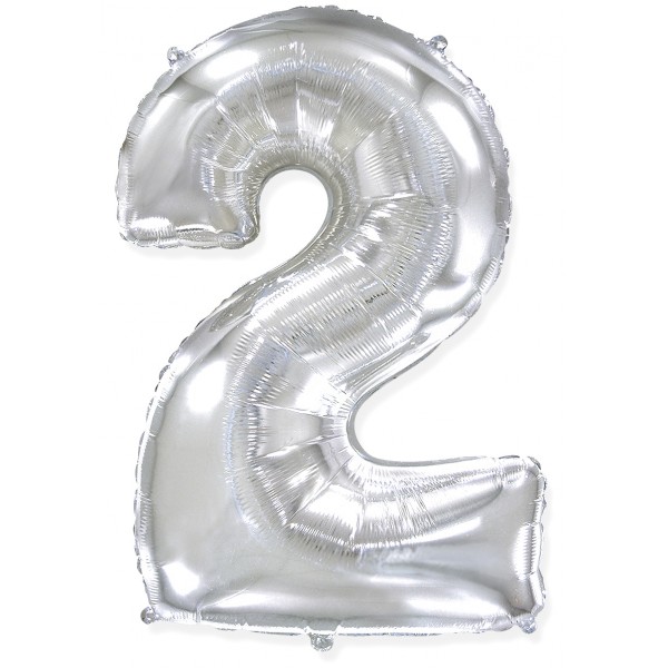 Серебряный фольгированный шар цифра 2
