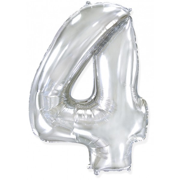 Серебряный фольгированный шар цифра 4