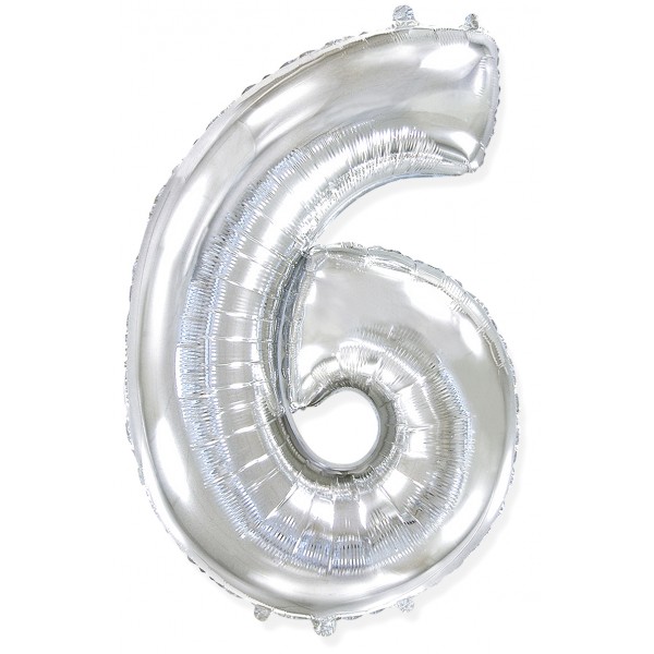 Серебряный фольгированный шар цифра 6