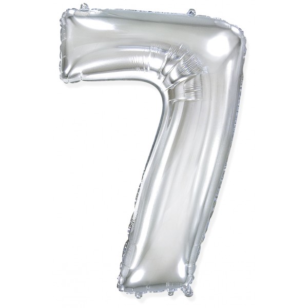 Серебряный фольгированный шар цифра 7