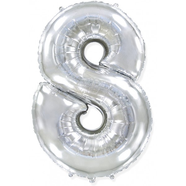 Серебряный фольгированный шар цифра 8