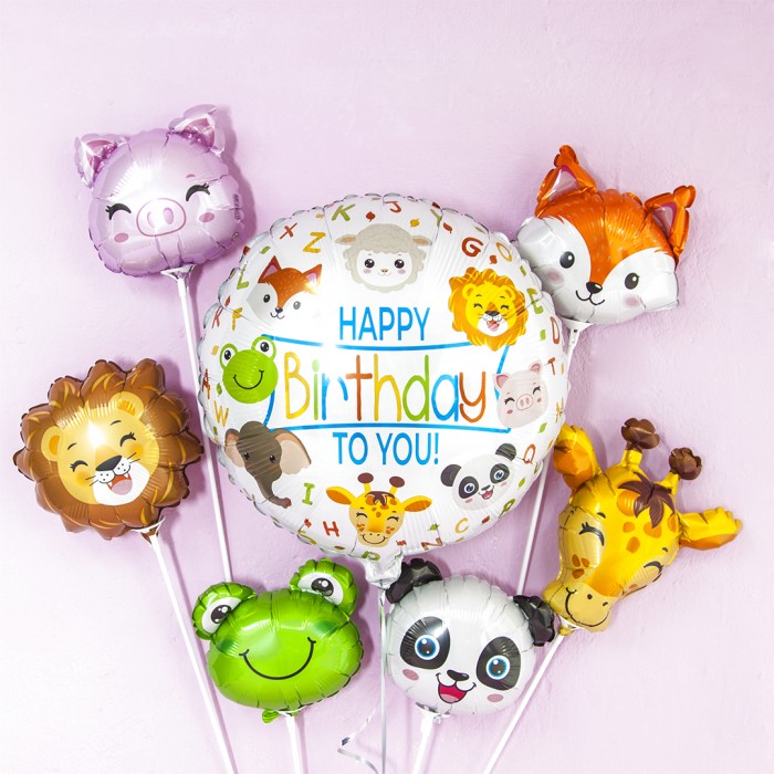 Шар круглый С Днем Рождения веселые зверята