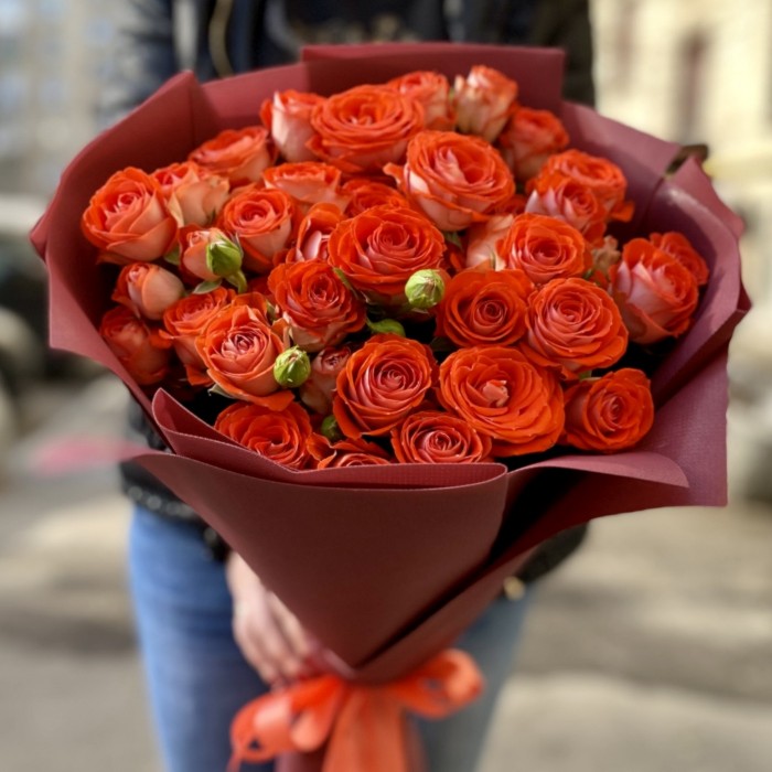 Оранжевые кустовые пионовидные розы