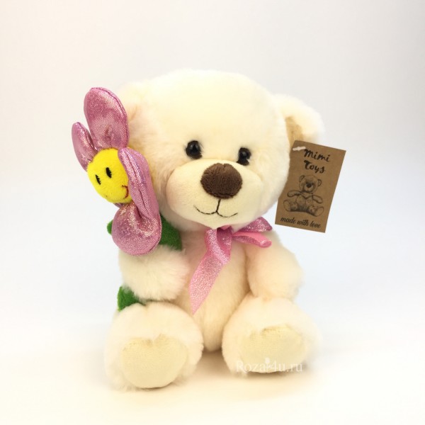 Мишка с цветком розовый