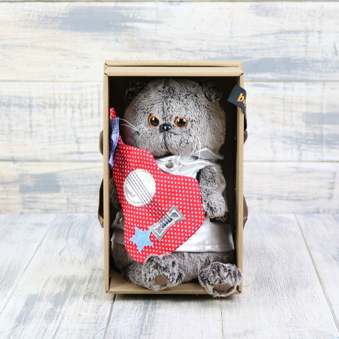 Кот Басик в жилете с гитарой