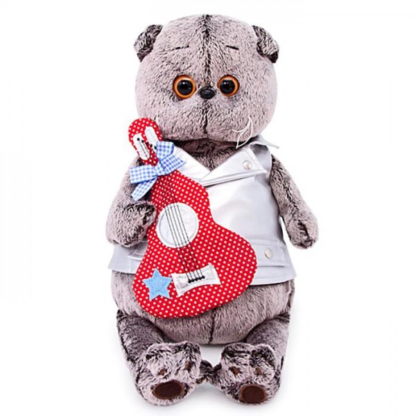 Кот Басик в жилете с гитарой