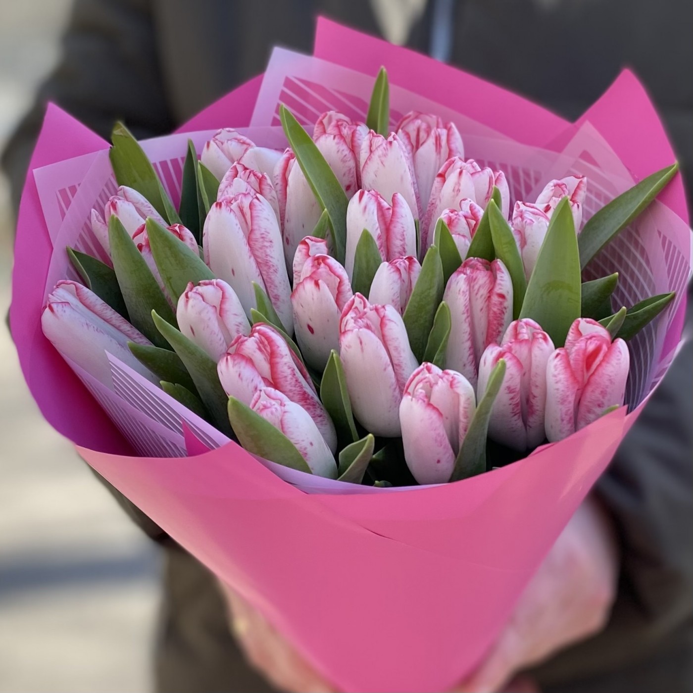 25 бело-розовых тюльпанов дешевле 2000 руб на День Святого Валентина