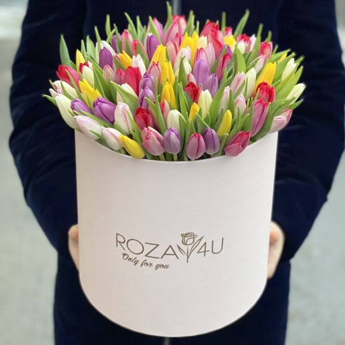 101 тюльпан микс в коробке