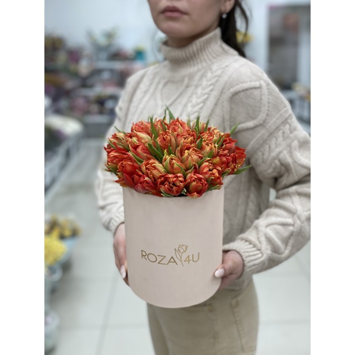 25 оранжевых тюльпанов Абба в коробке